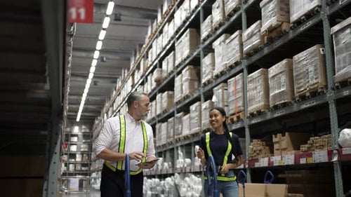 Logistics employees are working warehouse.