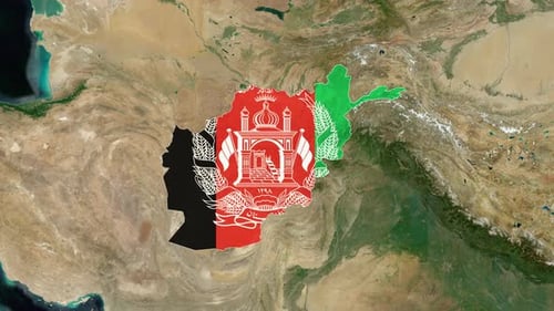 Zoom to Afghanistan Map and National Flag Reveal