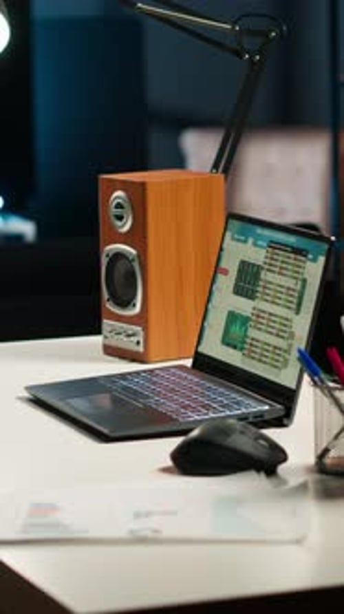 Vertical Video Stylish Home Office in a Modern Loft Apartment with Cozy Creative Workspace