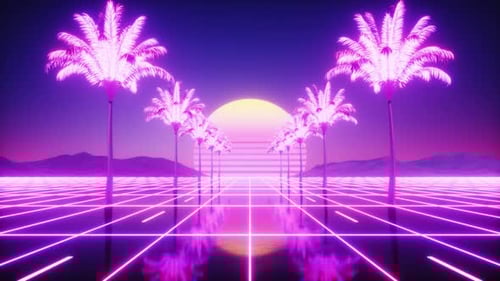 Futuristic Synthwave Palm Trees And Road