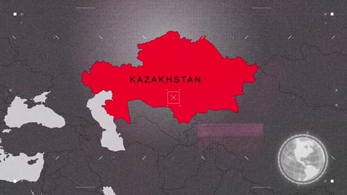 Digital World Map Zoom to Highlight Kazakhstan