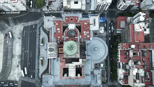 Aerial Top Roof View Of National Congress of Argentina Chamber of Deputies Building, Street Traffic