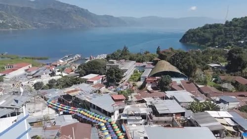 Colorful Umbrella Walkway in Mountain Town, Guatemala