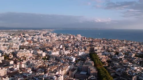 Aerial Shot of Palma De Mallorca Town and Harbour