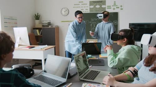 Students Using VR Headsets in a Classroom Setting