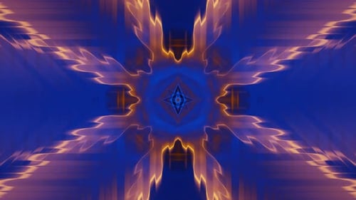 Abstrakte Vj Loop-Animation mit blauen und orangefarbenen Neonenergiestrahlen