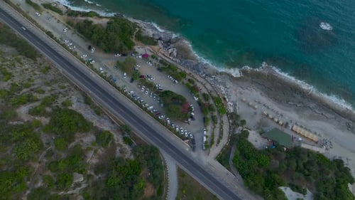 Aerial View Pristine Mediterranean Beach with Azure Waters and Soft Sands