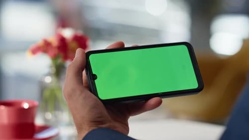 Hands Scrolling Chromakey Mobile Phone Choosing Purchases at Restaurant Closeup