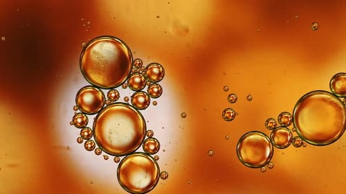 Extreme Close Up of Golden Liquid with Bubbles