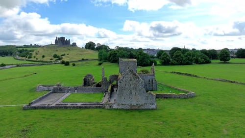 Ireland Epic Locations Hore Abbey with The Rock Of Cashel in Tipperary Ireland drone landscape
