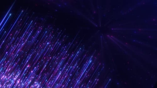 Abstract digital background with glowing neon particles flying upward. movement of a stream