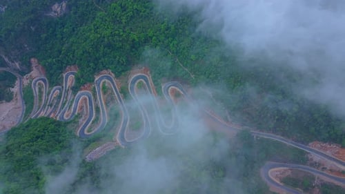 Aerial view of Khau Coc Cha mountain pass in Bao Lac, Cao Bang, Vietnam
