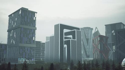 Futuristic Cityscape Animation with Corporate Buildings