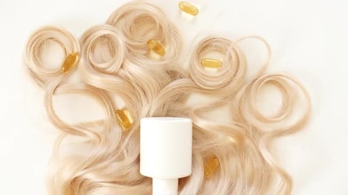 Blond Shiny Wavy Hair on White Background Shiny Woman Hair Strand Curl Hair Care and Beauty Salon
