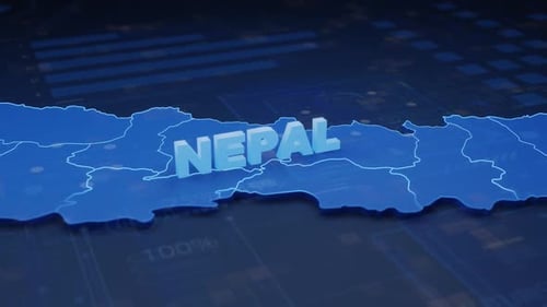 3D Nepal Map with Data Display and Technology Background