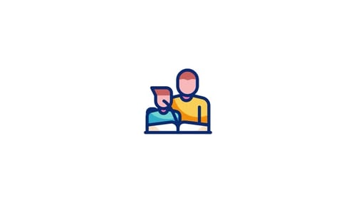 Flat Design Animated Icon: Adult and Child Reading a Book