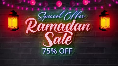Texte en néon avec lanterne et lumières V25, vente du Ramadan
