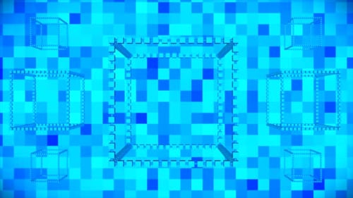 Animated Wireframe Cubes Rotating on Abstract Digital Grid Background