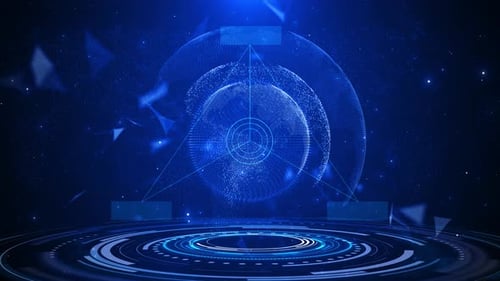 Futuristic Blue Digital Globe Hologram Stage Background Loop