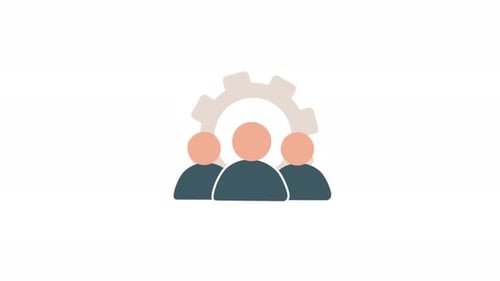 Animated Team and Gear Icon in Flat Design Style
