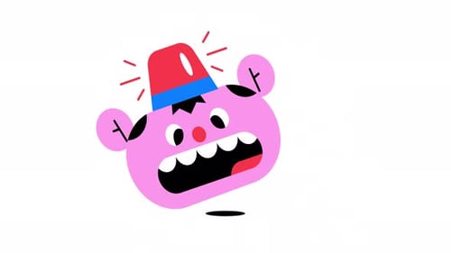 Animated Flat Design Cartoon Face with Police Siren Alert