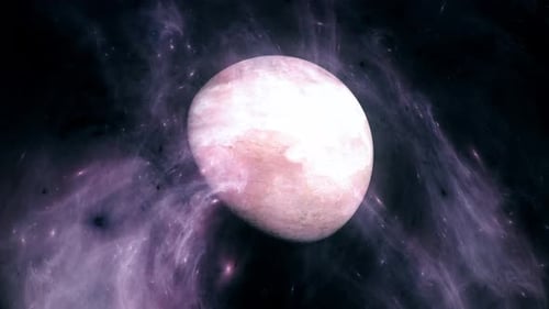 Futuristic Rotating Planet Animation in a Purple Cosmic Nebula