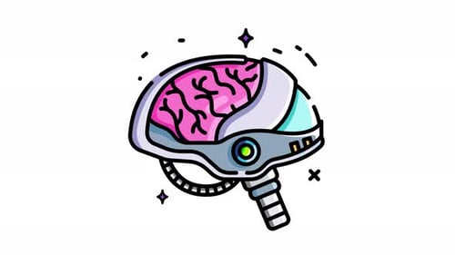 Animated Brain In Futuristic Cyber Helmet Icon