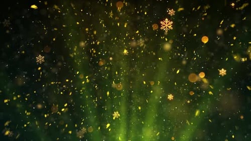 Golden Falling Snowflakes and Particle Celebration Background