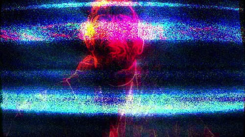 Abstract Neon Glitch Scan Effect With Digital Distortion