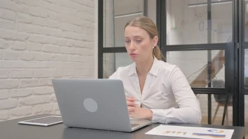 Woman Working on Laptop in Modern Office