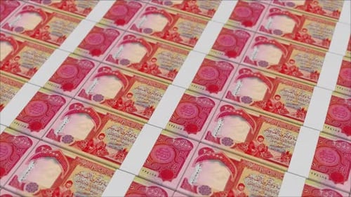 Billets de 25 000 dinars irakiens imprimés par une presse à billets