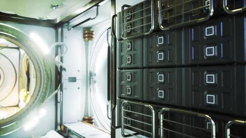 Passage de maintenance à l'intérieur de la station avec dispositifs de rangement et de sécurité