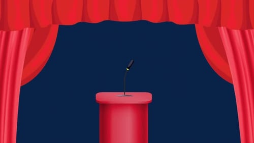 Animated Red Stage Curtains Open to Reveal Podium