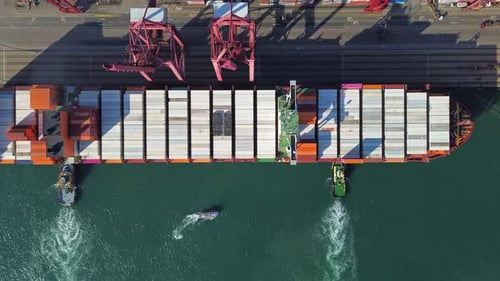 Port with Cargo Ship and Containers Import and Export