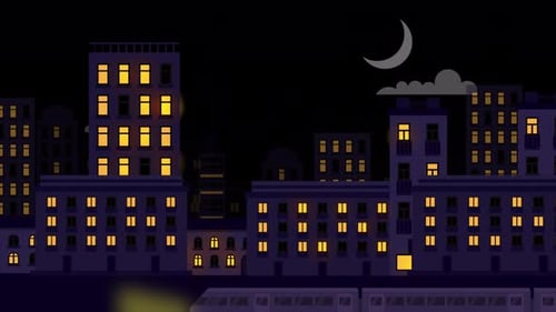 Night City Buildings And Train Alpha Channel 4K