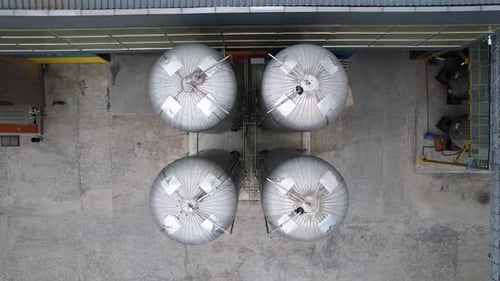 Industrial tanks at the factory. top view. aerial