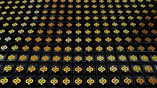 Animated Golden Dollar Sign Pattern on Black Cubes