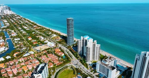 Sunny hot scenery of Miami Beach, Florida, United States.