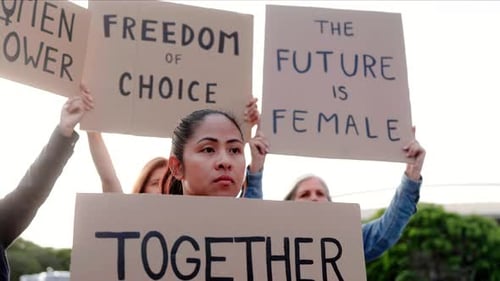 Determined Women Protesting for Women's Rights