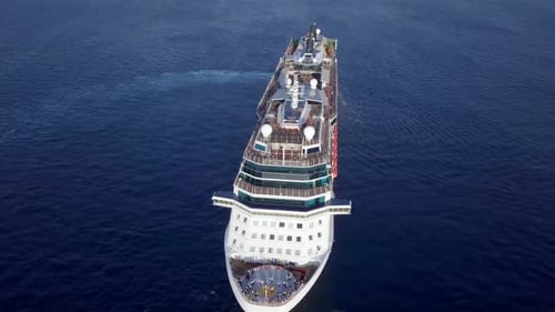Large cruise ship at sea, Aerial follow footage