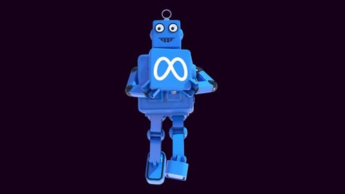 3D Blue Robot Character with Meta Logo Animation
