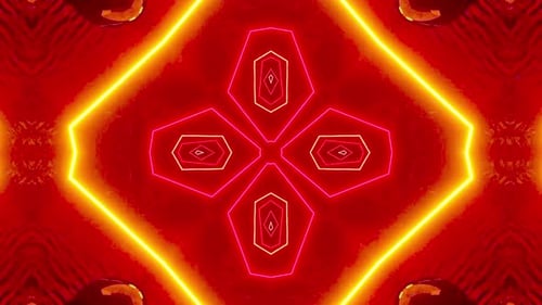 Glowing Red Neon Abstract Geometric Kaleidoscope Pattern