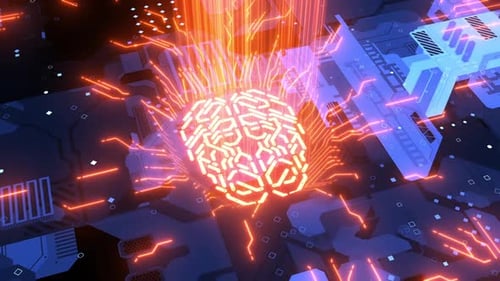 advanced computer computing technology. animation the electronic brain processes a large amount of d