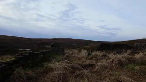 Video footage of the bleak and wild landscape of the Yorkshire moors. Pennines of England with rugge