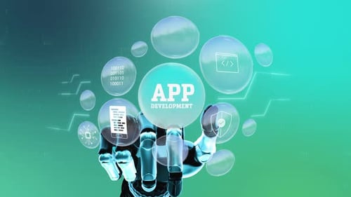 Futuristic Robotic Hand Displays App Development Technology Icons