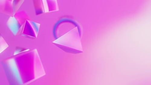 Abstract 3d Pink Holographic Iridescent Geometric Shapes Rotating Animation Loop Modern Minimalistic