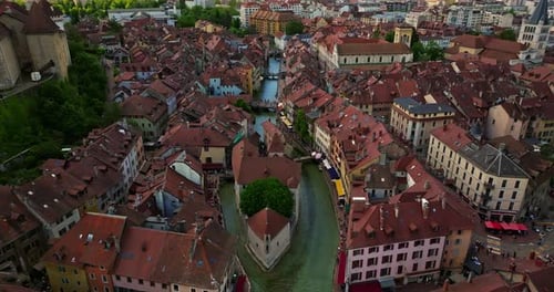 Aerial View of City Building Rooftops of Old Town Annecy FranceTourism Travel Destination in France