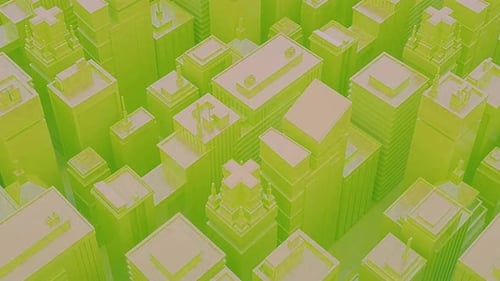 City buildings in green