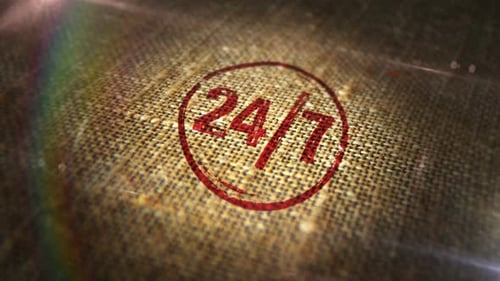 24 by 7 24 hour a day service round the clock sign stamp on linen sack loop