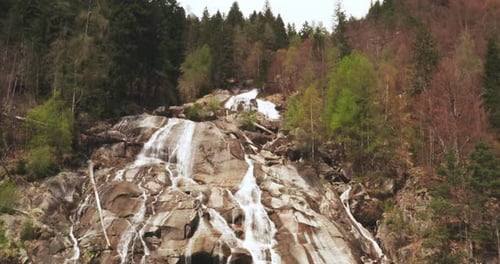 Aerial of scenic waterfalls panoramic view surrounded by nature in a magical, relaxing and green p